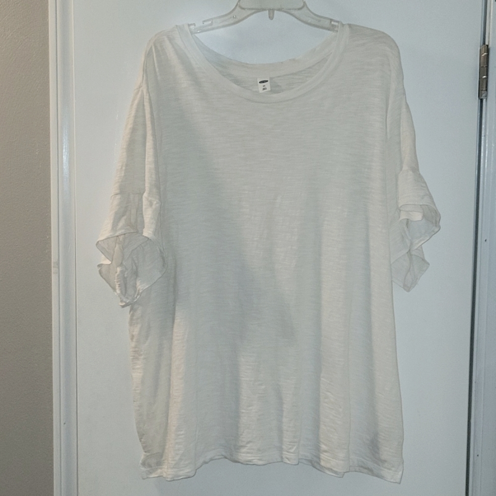 Old Navy Ruffle Short Sleeve Shirt, XXL, White